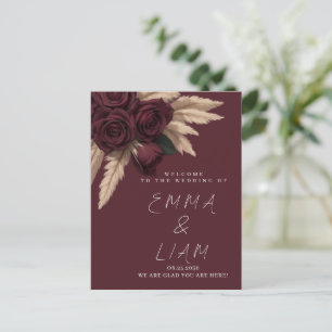 Postale Carte de bienvenue de mariage Rose Bourgogne Pampa