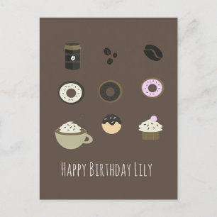 Postale Carte de Bon Anniversaire Café Friandises Nom