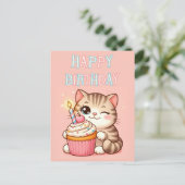 Postale Carte de bonne anniversaire chat gâteau (Debout devant)