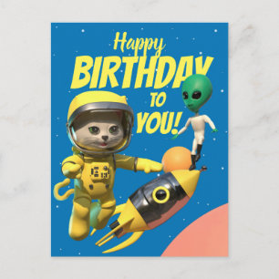 Postale Carte de bonne fête Astronaute et Alien amusante