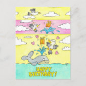 Postale Carte de Bonne Fête Baleine et Mouette (Devant)