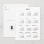 Postale Carte de calendrier 2027 : début dimanche, noir et (Devant / Derrière)