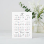 Postale Carte de calendrier 2027 : début dimanche, noir et (Debout devant)