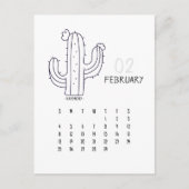 Postale Carte de calendrier Cactus personnalisable février (Devant)