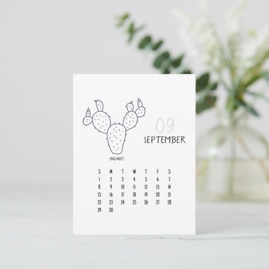 Postale Carte de calendrier personnalisable Cactus septemb (Debout devant)