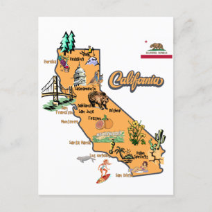 Postale Carte de Californie avec destinations touristiques