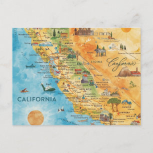 Postale Carte de Californie illustrée à l'aquarelle