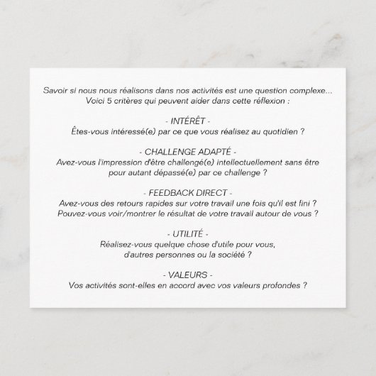 Postale Carte de Coaching "Réalisation de soi" (Dos)