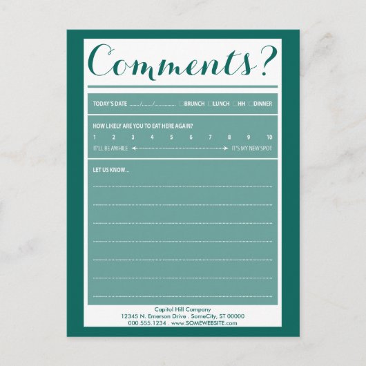 Postale carte de commentaire du restaurant avec logo (Devant)