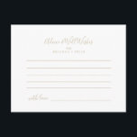 Postale Carte de conseil Mariage minimaliste Gold<br><div class="desc">Cette carte de conseil minimaliste or mariage est parfaite pour un mariage moderne. Le design comporte une belle police en or. Ces cartes sont parfaites pour un mariage, une douche nuptiale, un baby shower, une fête de remise de diplômes et plus encore. Personnalisez les cartes avec les noms de la...</div>