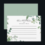 Postale Carte de conseils de mariage à feuillage en écritu<br><div class="desc">Cette carte de conseils de mariage à feuillage en écriture calligraphique est parfaite pour un mariage moderne. Le design présente des branches et des feuilles de eucalyptus botaniques élégants dessinés à la main à l'aquarelle, disposés en de beaux bouquets et motifs géométriques. Ces cartes sont parfaites pour un mariage, une...</div>