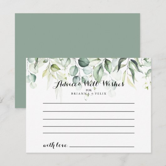 Postale Carte de conseils de mariage à la gouache Eucalypt (Devant / Derrière)