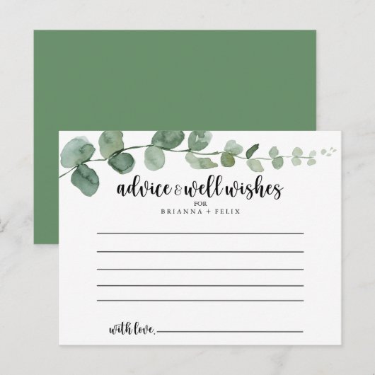 Postale Carte de conseils de mariage au eucalyptus Green D (Devant / Derrière)