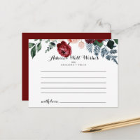 Carte de conseils de mariage floral rose Bourgogne