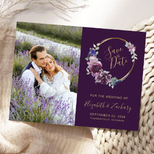 Postale Carte de conservation de date Boho Fleurie Violett