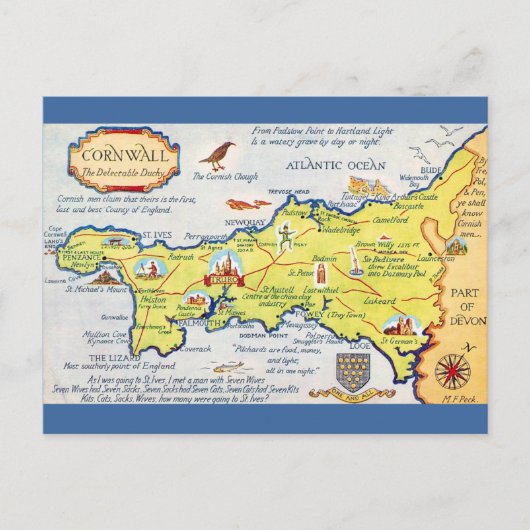 Postale Carte de Cornouailles Angleterre illustrée de mani (Devant)