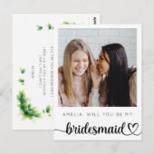 Postale Carte de demande demoiselle d'honneur avec photo e (Devant / Derrière)