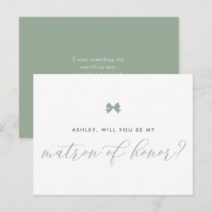 Postale Carte de Demoiselle d'Honneur Arc en Satin Vert Sa
