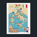 Postale Carte de dessin de l'Italie<br><div class="desc">Ce dessin présente une carte de dessin animé de l'Italie.</div>