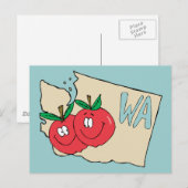 Postale Carte de dessin de Washington State WA avec Apple (Devant / Derrière)