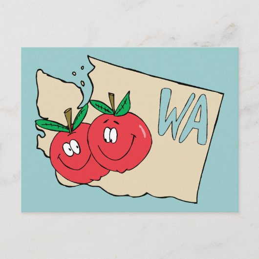 Postale Carte de dessin de Washington State WA avec Apple (Devant)