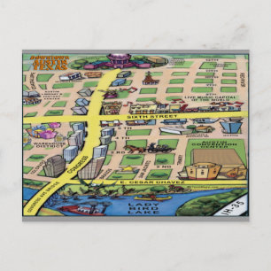 Postale Carte de dessin du centre-ville d'Austin au Texas