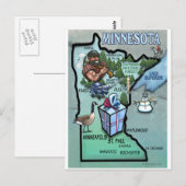 Postale Carte de dessin du Minnesota (Devant / Derrière)