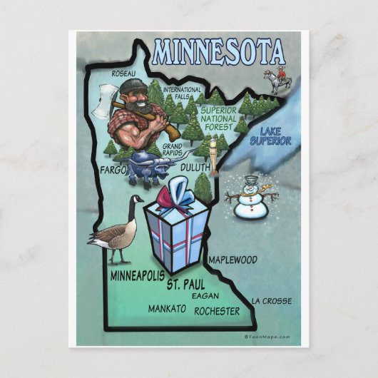 Postale Carte de dessin du Minnesota (Devant)
