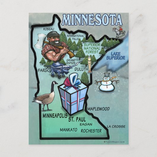 Postale Carte de dessin du Minnesota (Devant)