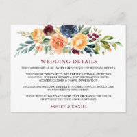 Carte de détails de mariage floral aquarelle borde