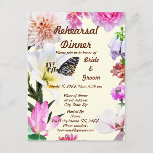 Postale Carte de dîner de répétition Fleurs & Papillon
