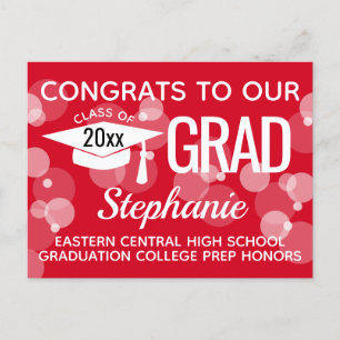 Postale Carte de Faire-part de Graduation Budget Red Bubbl
