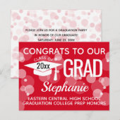 Postale Carte de Faire-part de Graduation Budget Red Bubbl (Devant / Derrière)