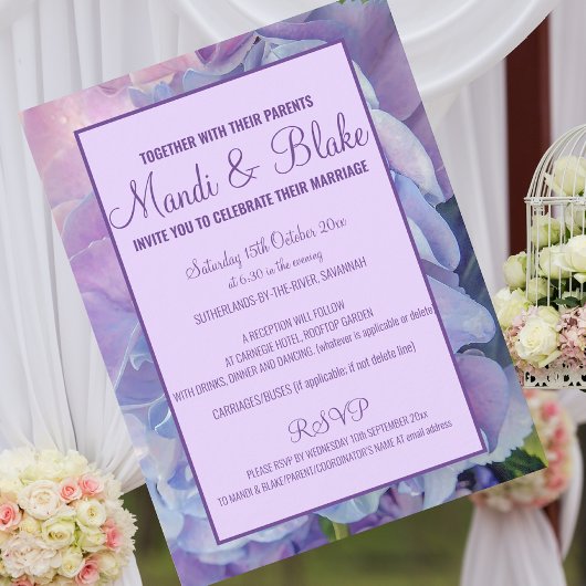 Postale Carte de faire-part de mariage chic hydrangea viol