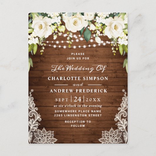 Postale Carte de Faire-part de mariage Rustique de dentell (Devant)