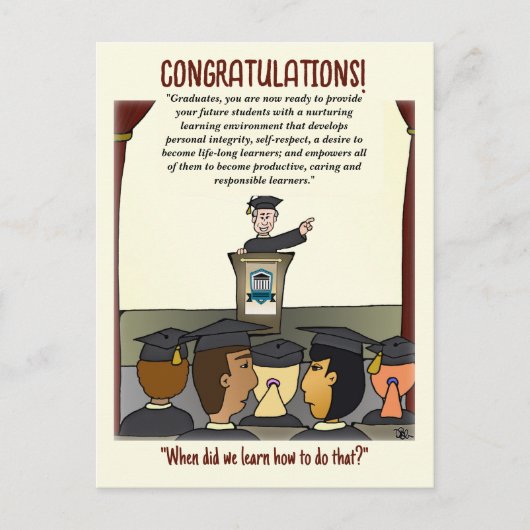 Postale Carte de félicitations jaune pour les diplômés (Devant)