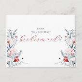 Postale Carte de femme de Mariage à fleurs rouge et bleu (Devant)