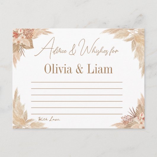 Postale Carte de Fête des mariées Pampas Grass Advice & Wi (Devant)