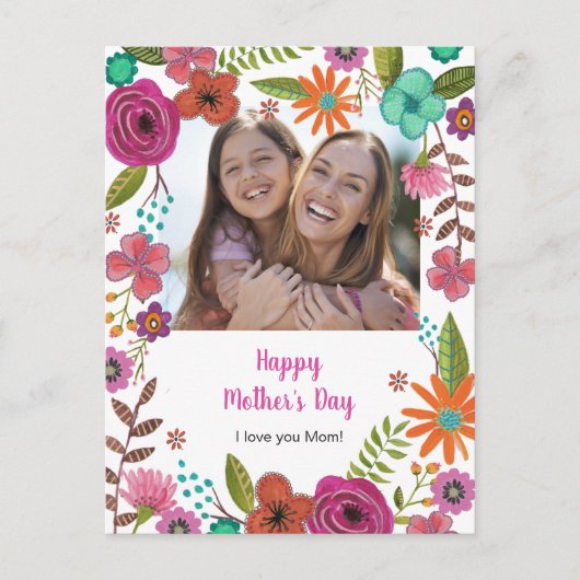Postale Carte de Fête des Mères Fleurs Peintes (Devant)