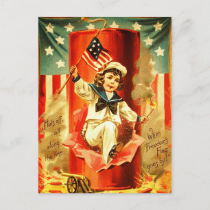 Postale Carte de feu d'artifice vintage patriotique du 4 j