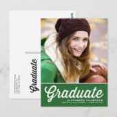Postale Carte de fin d'études photo rétro vert gras Script (Devant / Derrière)