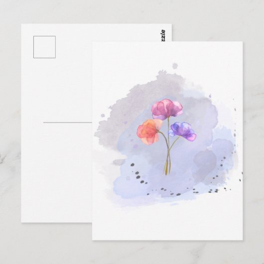 Postale carte de fleurs d'aquarelle (Devant / Derrière)