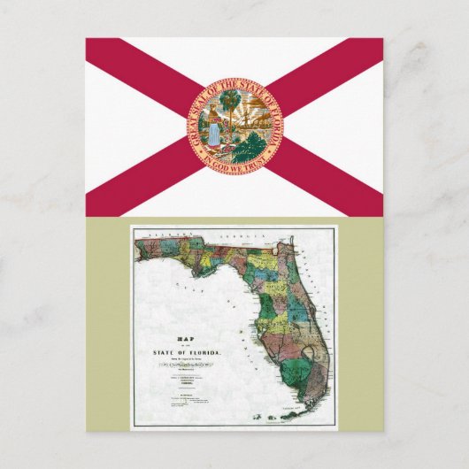 Postale Carte de Floride et drapeau de l'État (Devant)