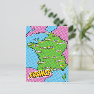 Postale Carte de France illustrée dans le style Pop Art