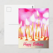 Postale Carte de gâteau d'anniversaire avec bougies allumé (Devant / Derrière)