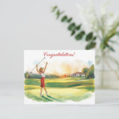 Postale Carte de golf Félicitations pour golfeuse (Debout devant)