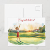 Postale Carte de golf Félicitations pour golfeuse (Devant / Derrière)