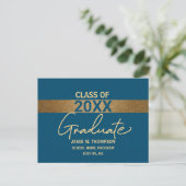 Postale Carte de graduation Simple Blue Gold Confetti (Debout devant)