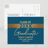 Postale Carte de graduation Simple Blue Gold Confetti (Devant / Derrière)