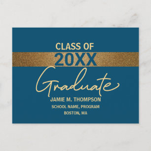 Postale Carte de graduation Simple Blue Gold Confetti